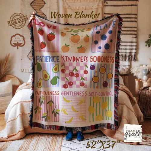 Fruits of the Spirit Woven Blanket, Galatians 5:22-23 Throw Blanket, Christian Scripture Tapestry, Bible Verse Blanket, Christian Blanket
