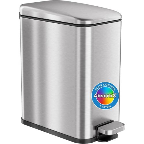 iTouchless 1.32 Gallon / 5 Liter Bathroom Trash Can with Lid, Slim Stainless Steel Step Garbage Can, Soft Close Small Wastebasket with Removable Inner Bucket for Kitchen, Powder Room, Dorm, Silver