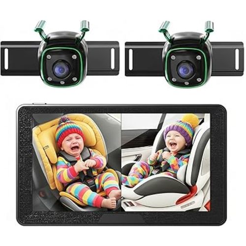 Dual Backseat Camera for 2 Kids 1080P Split-Screen Monitor Baby Camera Rear-Facing Cameras IR Night Vision 360° Rotatable Backseat Screen, Car Seat Mirror Alternative (0082 with 7in Monitor)