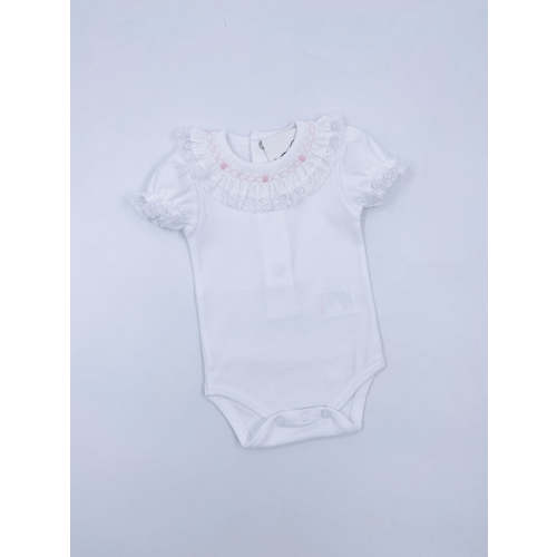 White Short sleeves bodysuit with Smoking details on the neck.