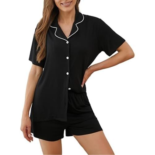 Womens Pajama Set Short Sleeve Button Down Pjs Soft 2 Piece Classic Sleepwear