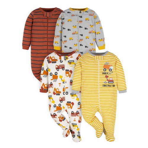 Gerber Baby Boy Multi Sleepers Footed Pajamas with Snap Closure, 4-Pack