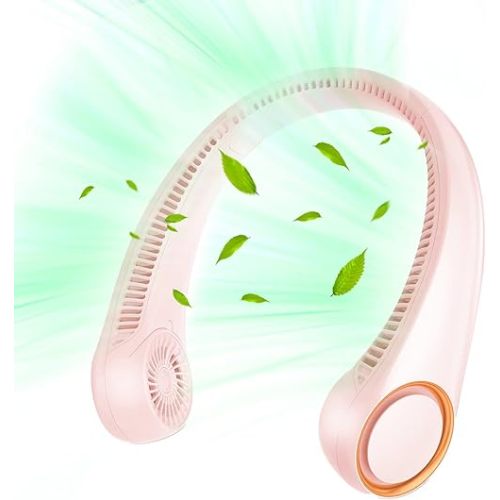 Portable Neck Fan, Hands Free Bladeless Fan, 360° Cooling Personal Fan,Wearable Quiet Fan for Outdoor Indoor, Birthday Gifts for Men Women Mom Dad, 4000mAh Battery USB Rechargeable, 3-Speeds (Pink)