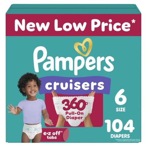 Pampers Diapers - Cruisers 360 - Size 6, 104 Count, Babyproof up to 100% Leakproof Pull-On Diaper