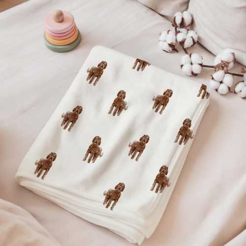 Watercolor Dog Lover Baby Swaddle Blanket Labradoodle Baby Blanket Animal Print Baby Beanie Gift for Newborn Labradoodle Lover Gift
