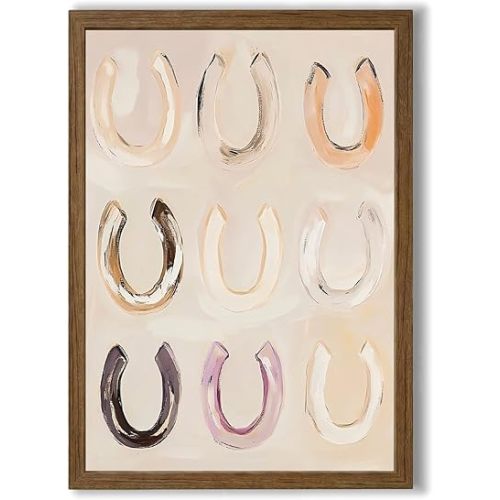 Western Canvas Wall Decor Lucky Horseshoe Wall Art Modern Country Posters Rustic Horse Prints Southwestern Cowboy Pictures for Bedroom Bathroom Farmhouse 16x24 Inch Framed