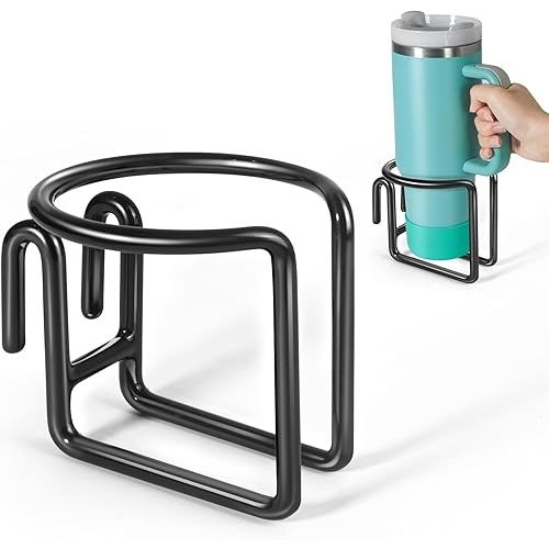 Kevenal Shopping Cart Cup Holder, Hanging Cup Holder for Shopping Carts, Black, Stainless Steel