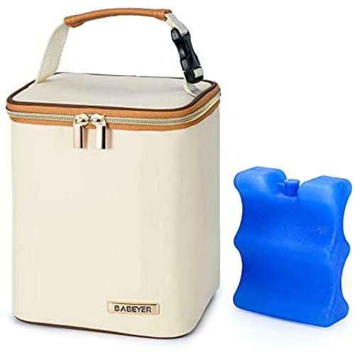 BABEYER Breast Milk Cooler Bag with Ice Pack Fits 4 Baby Bottles Up to 9 Ounce, Baby Bottle Bag Great for Nursing Mom Daycare
