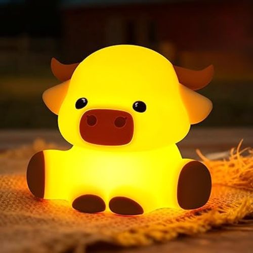 YuanDian Highland Cow Night Light, Squishy Silicone Lamp.Rechargeable, Dimmable with Timer, Touch Control Bedside Nightlight for Home and Desk Decor