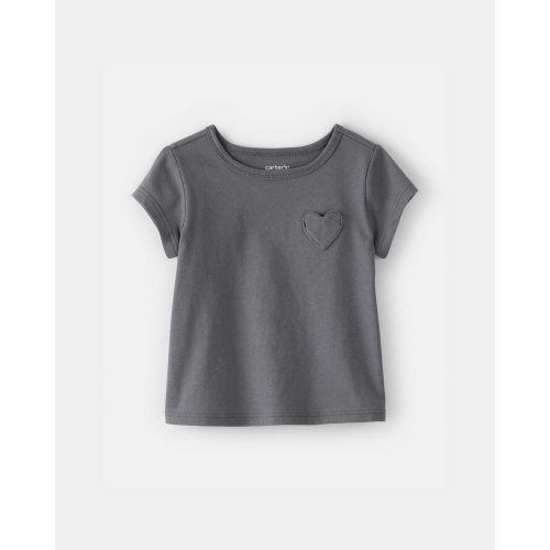 Baby Girl Heart Pocket Top - Grey | Carter's