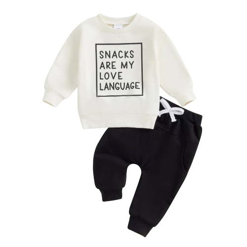 Loicainy Baby Toddler Boys Pants Outfits Set 3 6 12 18 24 Months 2T 3T Long Sleeve Crew Neck Letters Print Sweatshirt with Elastic Waist Sweatpants Clothes