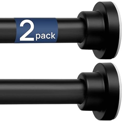 ENJOYBASICS 2 Pack Adjustable Spring Tension Curtain Rods 32 to 66 Inches, Stainless Steel Matte Black Shower Rod No Drilling for Window, Bathroom, Closet, Room Divider, 7/8" Diameter