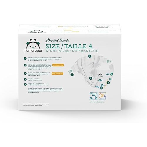 Amazon Brand - Mama Bear Gentle Touch Diapers, Size 4, 148 Count (4 packs of 37)