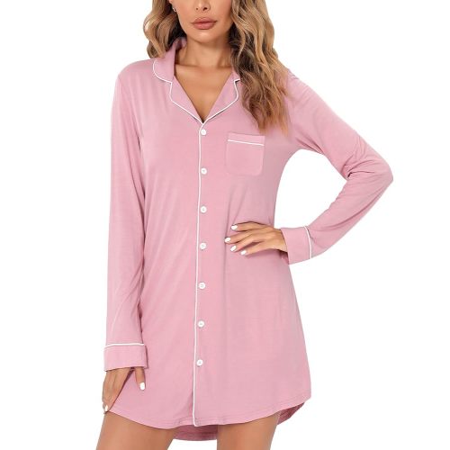 Anjue Pajama Nightgowns for Women Button Down Pajamas Tops Short/Long Sleeve Sleepwear Sleep Shirts Nightdress S-XXL