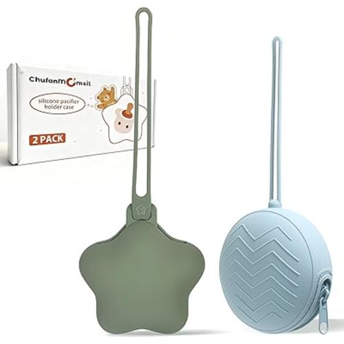 Silicone Pacifier Holder Case, Pacifier Holders Pouch for Diaper Bag, BPA Free Silicone Baby Pacifier Storage Case for Boy Girl, 2 Pack, Green + Blue