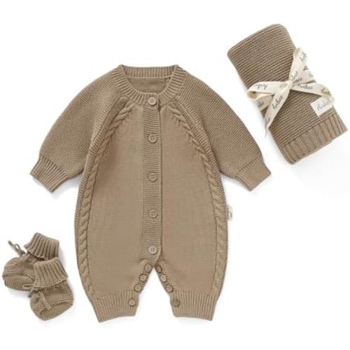 Avibae Baby Cotton 3-Piece Set, Outfit, Blanket and Shoes, Gift for Newborn