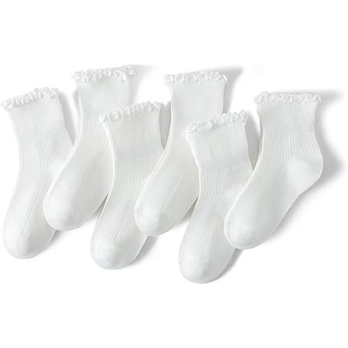 Baby Girls Ruffle Socks Toddler Girls Frilly Dress Crew Socks for 6-12 Months 1-3 Years 3-5 Years 6 Pack