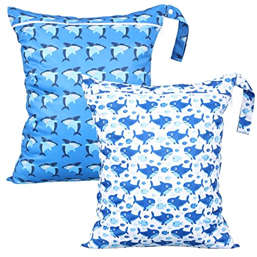 Shappy 2 Pcs Large Travel Laundry Bag Washable Waterproof Wet Dry Large Dirty Clothes Bag Bathing Workout(Shark)