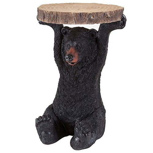 Bits And Pieces Realistic Bear Sculpture Polyresin and Hand Painted Round End Table, Natural