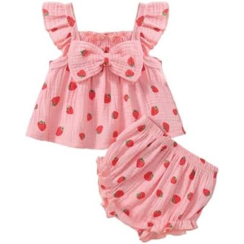 Baby Girl Summer Clothes Cute Ruffle Tops Dress Shorts Outfits Set Infant Toddler Shrit Bloomers Princess Outfit
