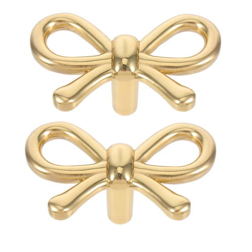 Dayesque Set of 2 Brass Bow-Shaped Drawer Knobs Cabinet Pulls Decorative Hardware for Cabinets and Drawers