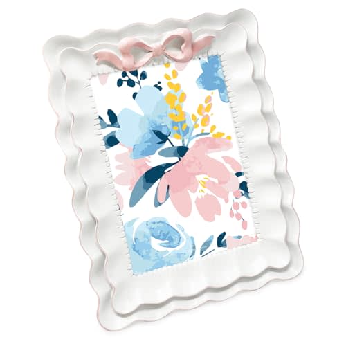 Isaac Jacobs 4x6 White With Blush Ruffle Wave Design Picture Frame | Resin Picture Frame, Layered Double Ruffle Wave Design with Bow, Tabletop & Wall, Home Decor, Art, Photo Gallery (4x6)