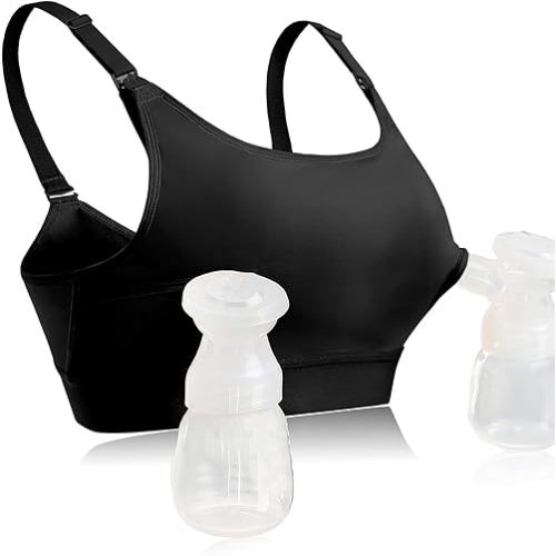 Hands Free Pumping Bra Hands-Free Breast Pump Bra Nursing Bras for Pumping Adjustable Breast-Pumps Holding and Nursing Bra (US, Alpha, Medium, Regular, Regular, Black)