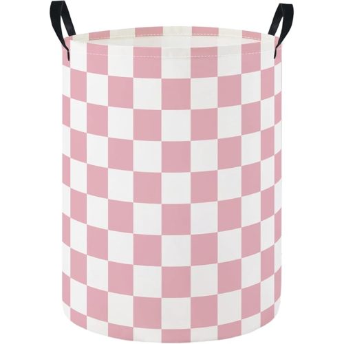 Baby Laundry Hamper Basket Baby Hamper for Nursery Boy and Girl Cute Storage Bin Organizer Boho Room Decor(Pink Checkered)