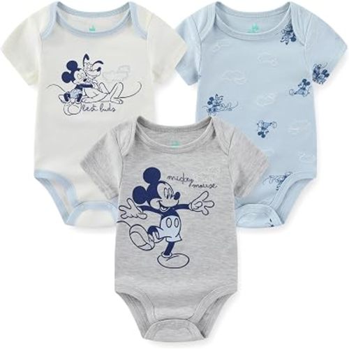 Disney Baby Boys Mickey Mouse Pluto 3 Pack Bodysuit for Newborn and Infant