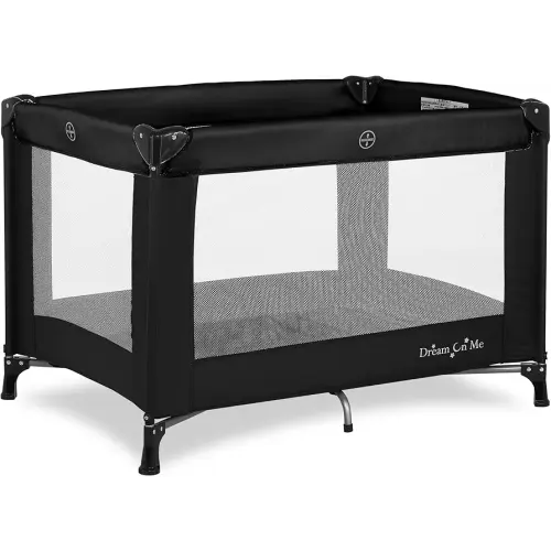 Dream On Me Nest Portable Playard in Black with Carrybag an Shoulder Strap, Lightweight, Packable and Easy Setup Baby Playard, Breathable Mesh Sides and Soft Fabric - Comes with a Removable Padded Mat