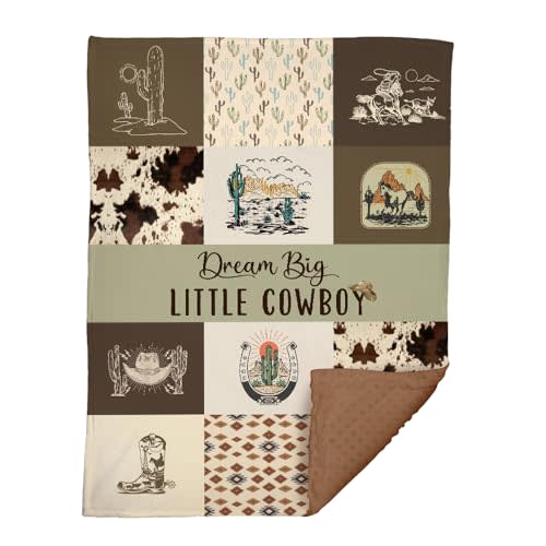 Western Baby Blanket, Cowboy Minky Blankets for Boys Girls, Nursery Room Decor, Soft Warm Lightweight Nursery Bed Blanket for Newborn Toddlers Son Daughter (03)