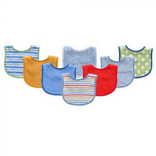 Luvable Friends Baby Boy Cotton Terry Bibs 8pk, Blue, One Size
