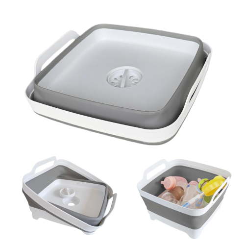 2.4 Gal(9L) Collapsible Dish Basin with Drain Plug,Space Saving Multiuse Foldable Sink Tub,Dishpan,Kitchen Sink for Camping,Plastic Tub,Vegetable Washing,Beverage Tubs