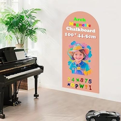 Magnetic Arch Wall Decal 39.3"x17.5" Chalkboard Contact Paper Peel and Stick Self Adhesive Magnetic Wall Board Sticker with 36 Magnet Letters for Offices Chalkboard Wallpaper Roll (Camel Pink)