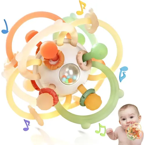 Baby Rattle Ball Teething Toys for 0 3 6 9 12 18 Months Boys Girls, Brown