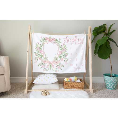 Personalized Baby Girl Milestone Blanket, Pink and Green Floral Monthly Blanket With Name, Baby Shower Gift Idea, Custom Newborn Age Blanket