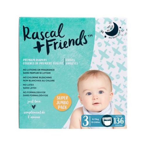 Rascals Premium Jumbo Diapers, Unisex, Sizes N-7