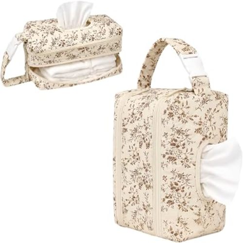 Qulited Diaper and Wipes Pouch Diaper Clutch Travel Wipes Case Dispenser (Sky Blue Flowers)
