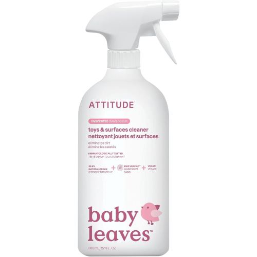 Amazon.com: ATTITUDE Baby & Kids Toy Cleaner Spray, EWG Verified, Multi-Surface Cleaner for Toys, High Chairs & Play Areas, Naturally Derived, Vegan, Unscented, 27.1 Fl Oz : Health & Household