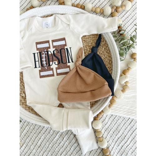 Custom baby boy football outfit, personalized cotton football romper