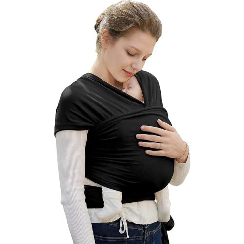 Baby Wrap Carrier, Baby Carrier Wrap Newborn(7-35lbs), Cotton Baby Sling Carriers Wearing Wrap Hands Free, Cozy Newborn Wrap One Size Fits All, Black