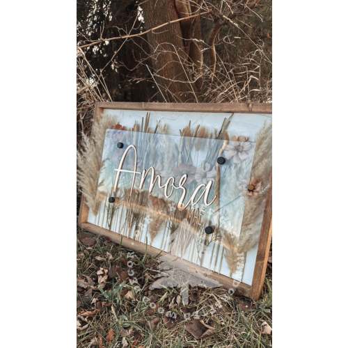 Boho Floral Nursery Name Sign, Boho Decor, Name Sign, Acrylic Overlay, Oak and Ko Designs, Nursery sign, boho