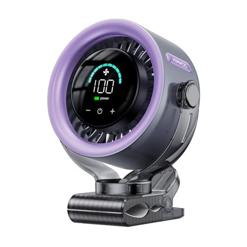 KIMMOO 4000mAh Rechargeable Portable Clip on Fan-100-Speed Touch Control, LED Display, 360° Rotate Quiet Turbo Desk Fan, Small Battery Operated USB Fan for Stroller Bed Travel Camping Golf Gym (Grey)