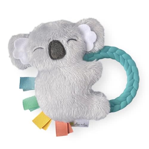 Itzy Ritzy - Ritzy Rattle Pal with Teether - Baby Teething Toy Features A Minky Plush Character, Gentle Rattle Sound & Soft Teether Toy for Newborn (Koala)