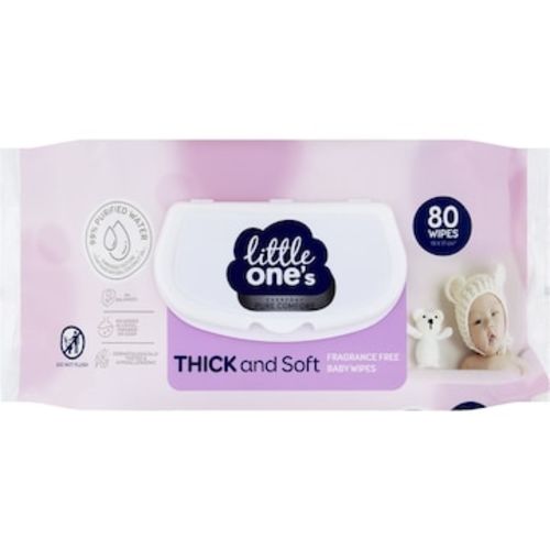Little One's Premium Baby Wipes Thick Unscented 80 pack | Woolworths