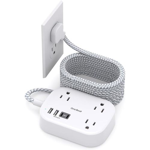 One Beat Cruise Ship Essentials,Travel Power Strip with USB C,Flat Plug Extension Cord with 3 Outlets 4 USB Ports(2 USB C),15 ft Desk Wall Outlet Extender,Non Surge Protector for Cruise,Dorm Room,ETL
