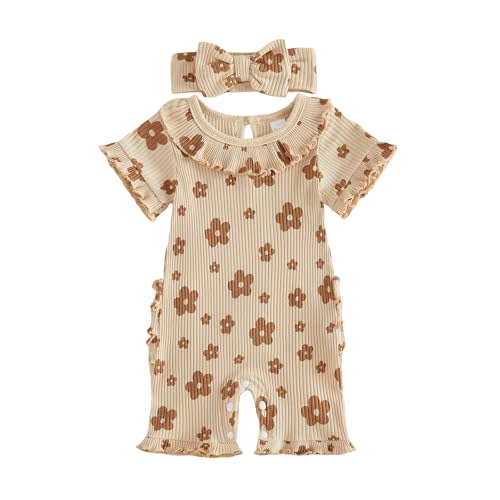 Newborn Baby Girls Summer Clothes Floral Ruffle Sleeve Jumpsuit Romper Bodysuit Shorts Coming Home Hospital Outfit