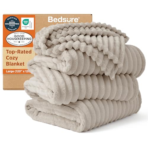 Bedsure GentleSoft Large Fleece Blanket for Bed - Cozy Soft Throw Blankets for Women, Cute Large Throws for Girls, Linen, 120x120 Inches