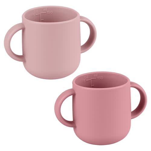 Mintlyfe Pack of 2 Silicone Drinking Mug Cup for Toddlers Kids (Blush/Mauve)