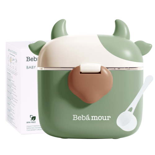 Bebamour Baby Formula Dispenser, BPA Free Portable Milk Powder and Candy Fruit Snack Storage Container with Scoop and Leveller for Travel, 450 ML,Green